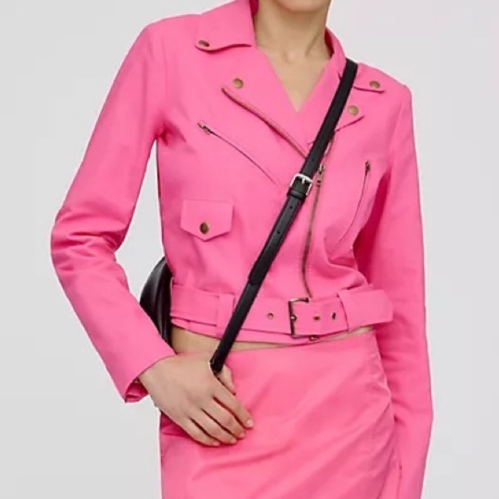 Anthropologie DOLAN Pink Linen Moto Jacket - Picture 2 of 11
